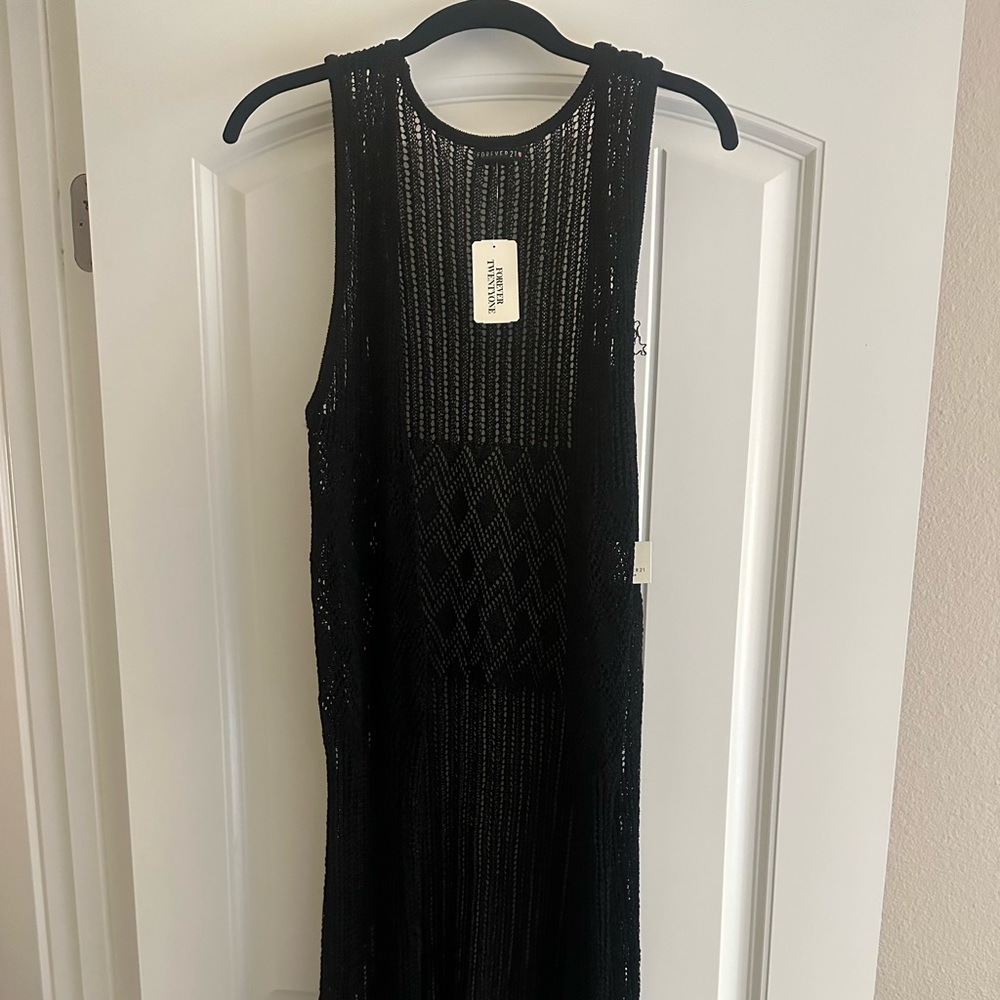 Forever 21 crochet duster best, black nwt